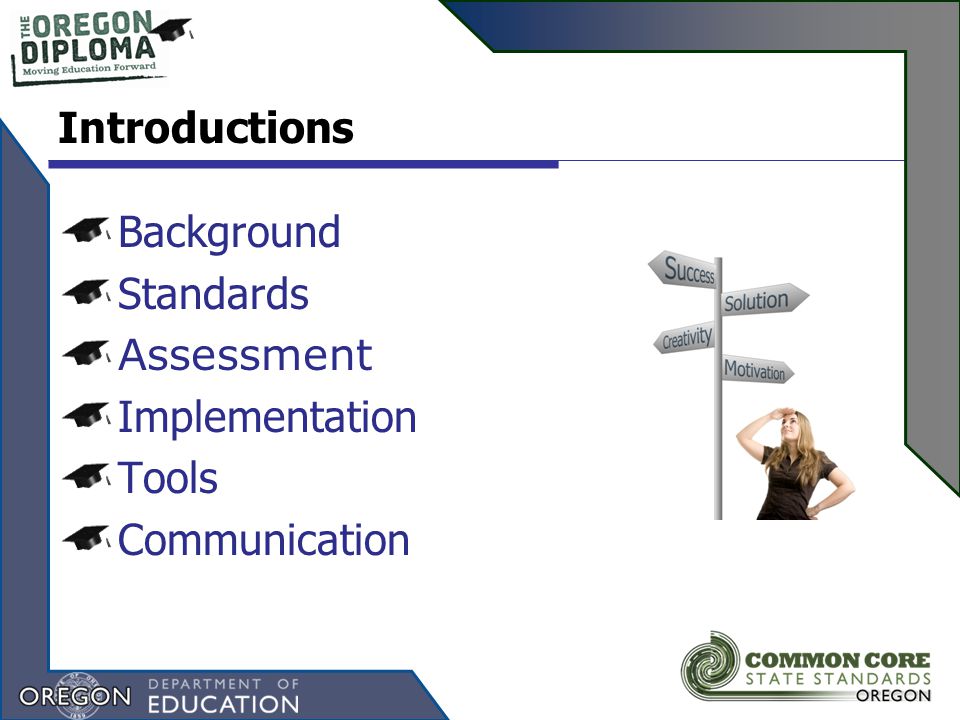 Background Standards Assessment Implementation Tools Communication Introductions