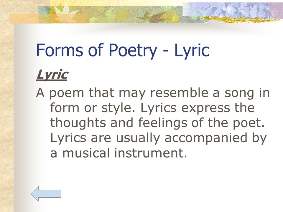 poetry forms of poetry aspects of poetry forms of poetry ballad lyric form