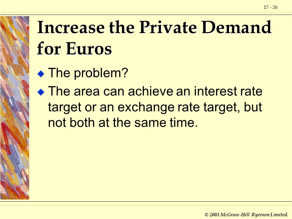 © 2003 McGraw-Hill Ryerson Limited. Increase the Private Demand for Euros u The problem.