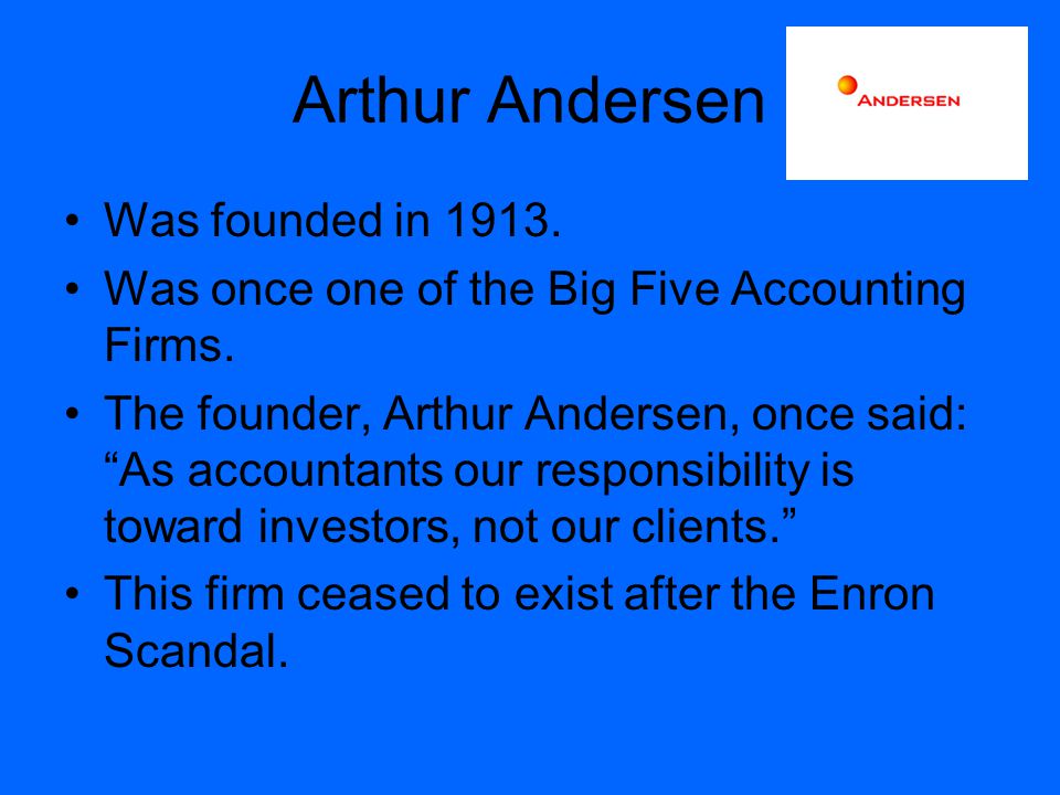 case 5 arthur andersen questionable accounting Andersen gets probation in enron case the case essentially ruined arthur andersen anyway so it would particularly if accounting practices are questionable. case 5 arthur andersen questionable accounting Andersen gets probation in enron case the case essentially ruined arthur andersen anyway so it would particularly if accounting practices are questionable.