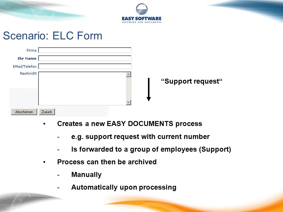 Scenario: ELC Form Creates a new EASY DOCUMENTS process -e.g.