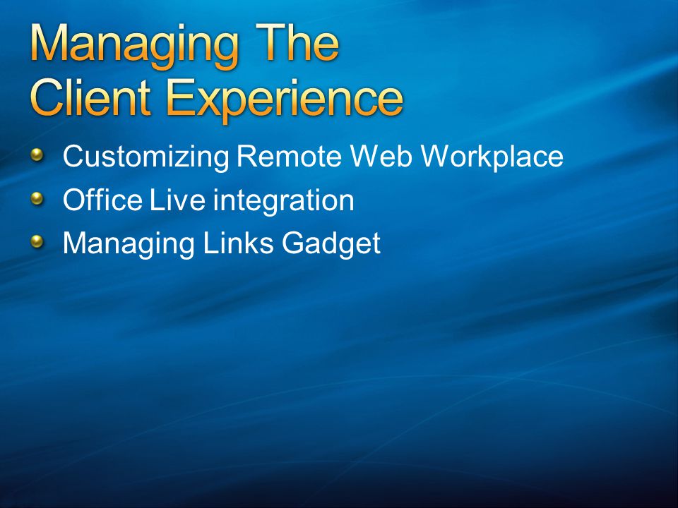 Customizing Remote Web Workplace Office Live integration Managing Links Gadget