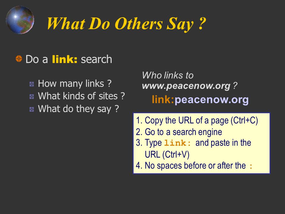 What Do Others Say . Do a link: search How many links .