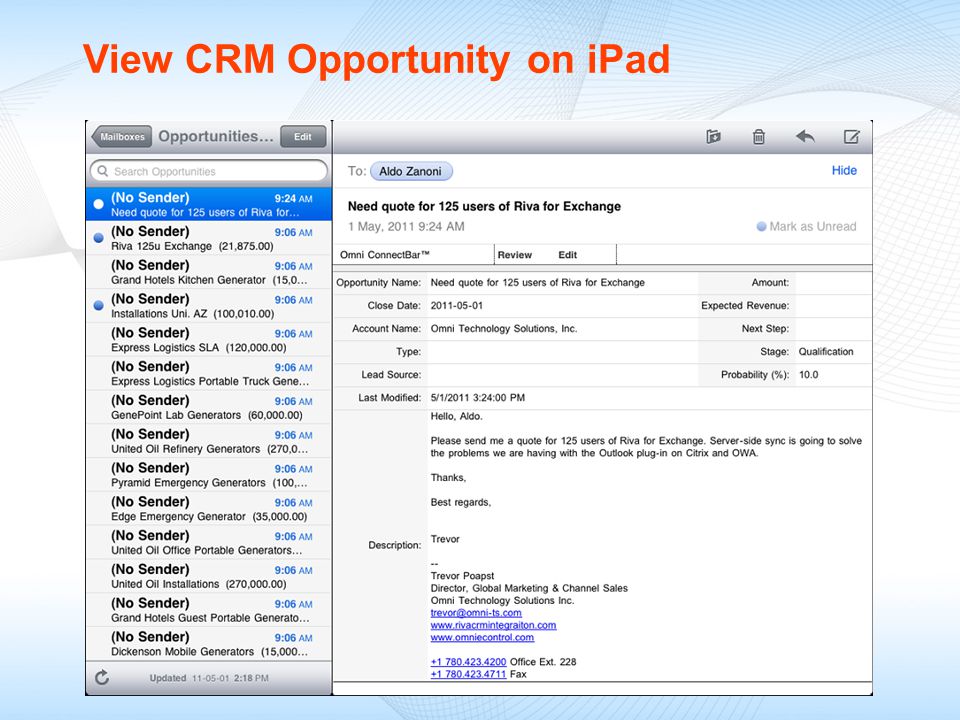 View CRM Opportunity on iPad