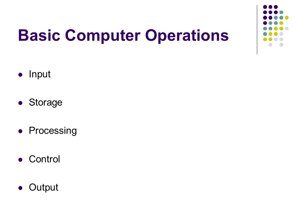 Basic Computer Operations Input Storage Processing Control Output