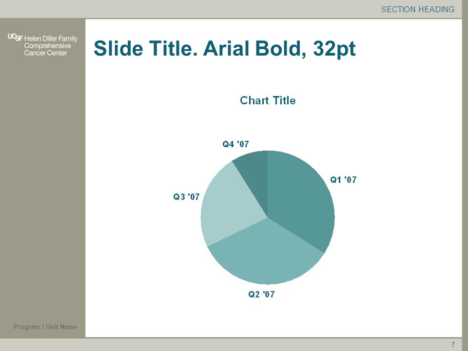 Program / Unit Name 7 Slide Title. Arial Bold, 32pt SECTION HEADING