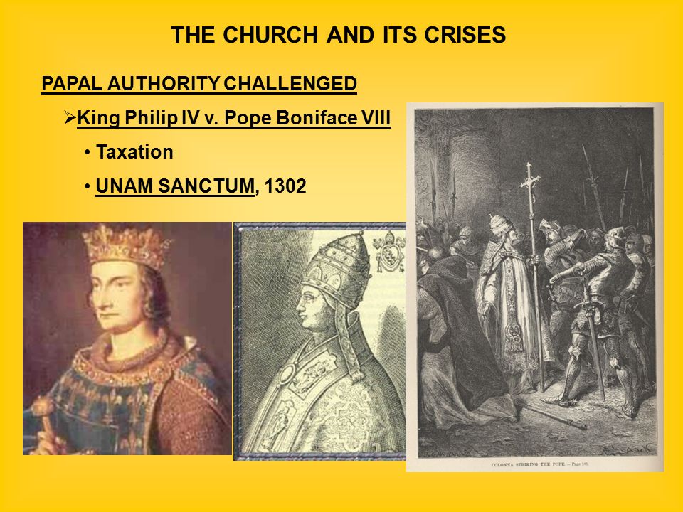 THE CHURCH AND ITS CRISES PAPAL AUTHORITY CHALLENGED  King Philip IV v.