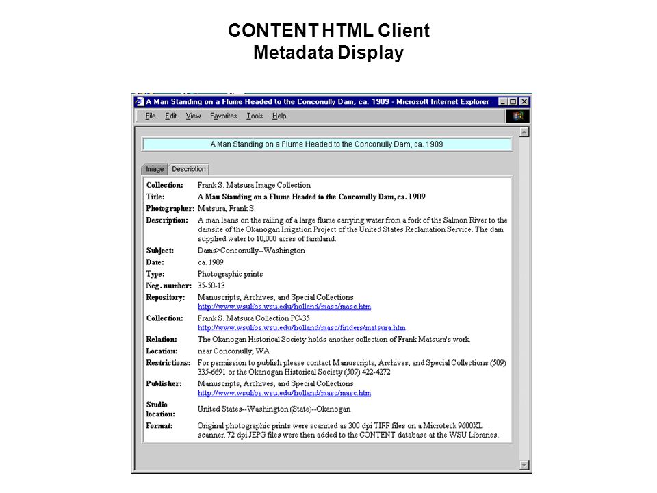 CONTENT HTML Client Metadata Display