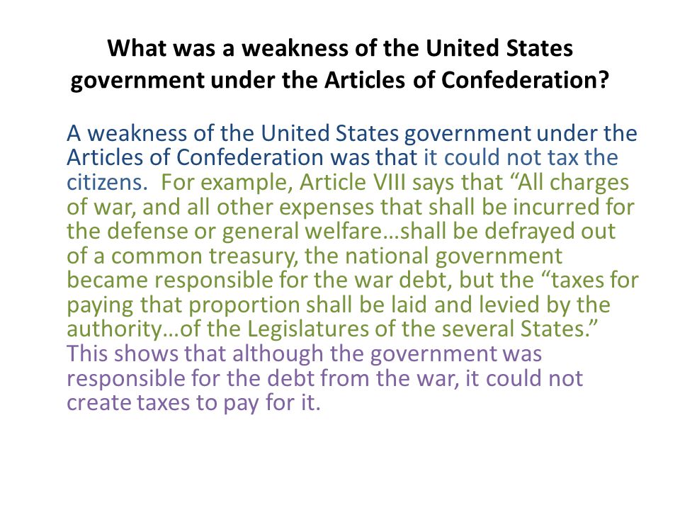article confederation essay Effectiveness of the articles of confederation essay the states initially enacted the articles of confederation in order to prevent the government from becoming too centralized in their power although congress possessed ample control over the guidance of the country, congress possessed no power to collect taxes or enforce its. article confederation essay Effectiveness of the articles of confederation essay the states initially enacted the articles of confederation in order to prevent the government from becoming too centralized in their power although congress possessed ample control over the guidance of the country, congress possessed no power to collect taxes or enforce its.