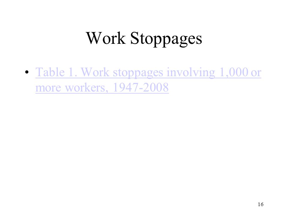 16 Work Stoppages Table 1. Work stoppages involving 1,000 or more workers, Table 1.