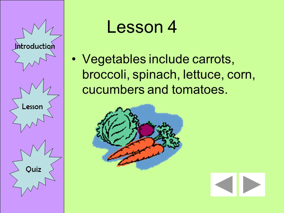 Lesson 3 Fruits include apples, bananas, strawberries, peaches, grapes and oranges Introduction Lesson Quiz