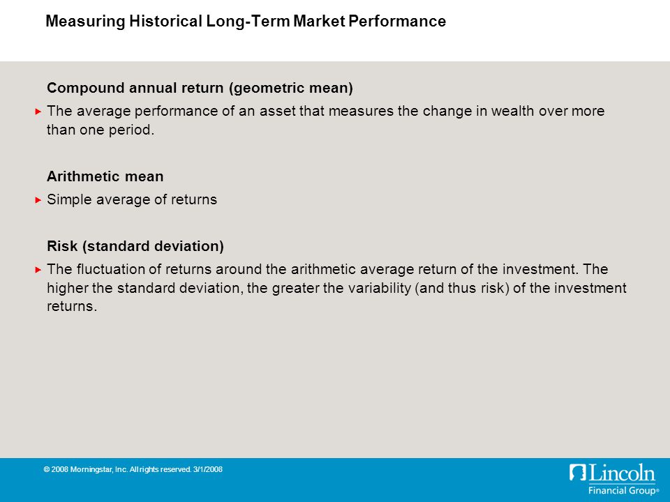 Measuring Historical Long-Term Market Performance © 2008 Morningstar, Inc.