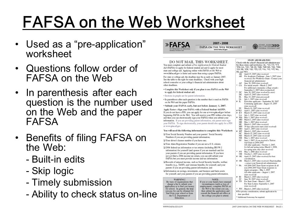 Worksheet Fafsa On The Web Worksheet financial aid information academic year presented by student fafsa on the web worksheet used as a questions follow