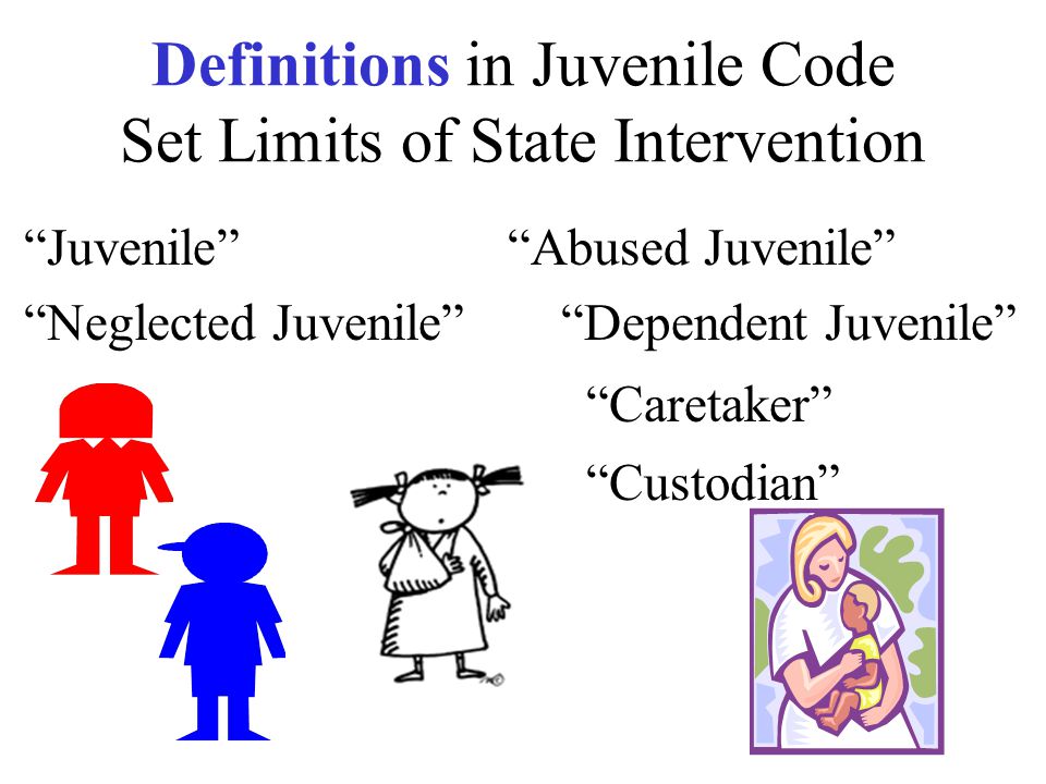Definitions in Juvenile Code Set Limits of State Intervention Juvenile Abused Juvenile Neglected Juvenile Dependent Juvenile Caretaker Custodian