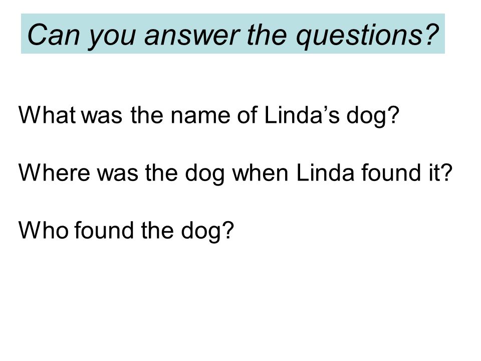 Can you answer the questions. What was the name of Linda’s dog.