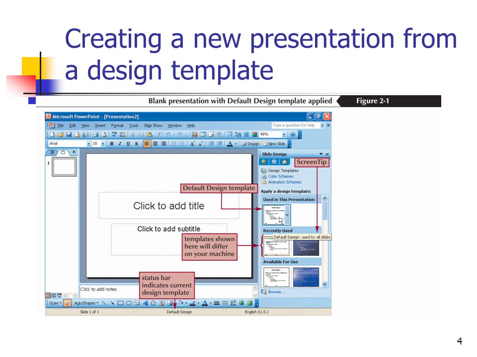 4 Creating a new presentation from a design template