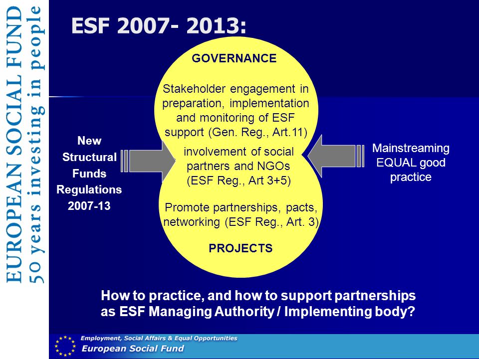 Promote partnerships, pacts, networking (ESF Reg., Art.