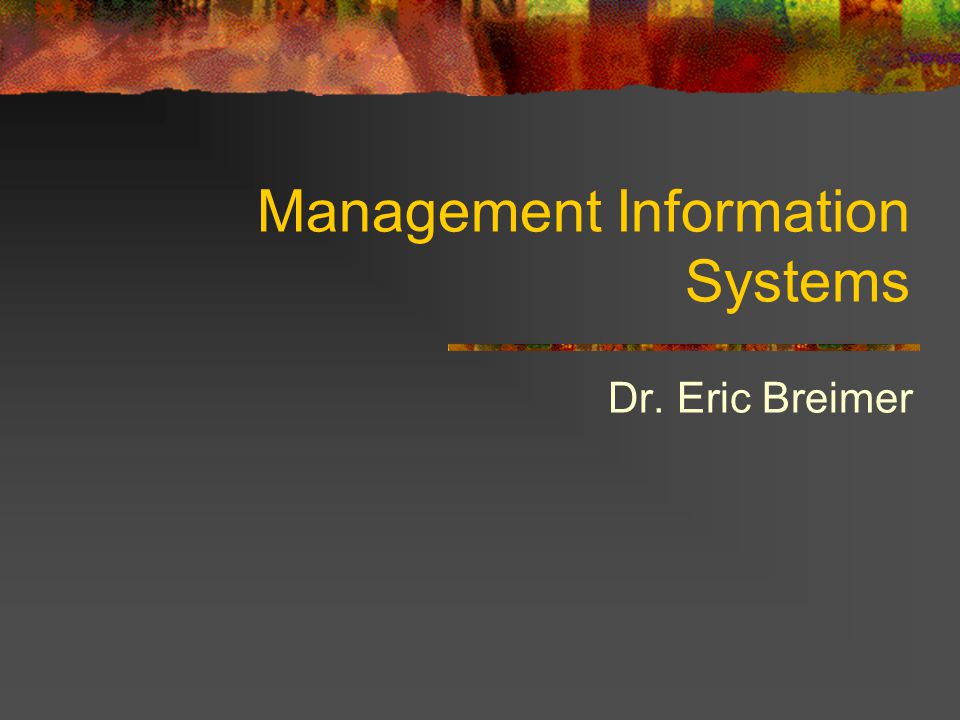 Management Information Systems Dr. Eric Breimer