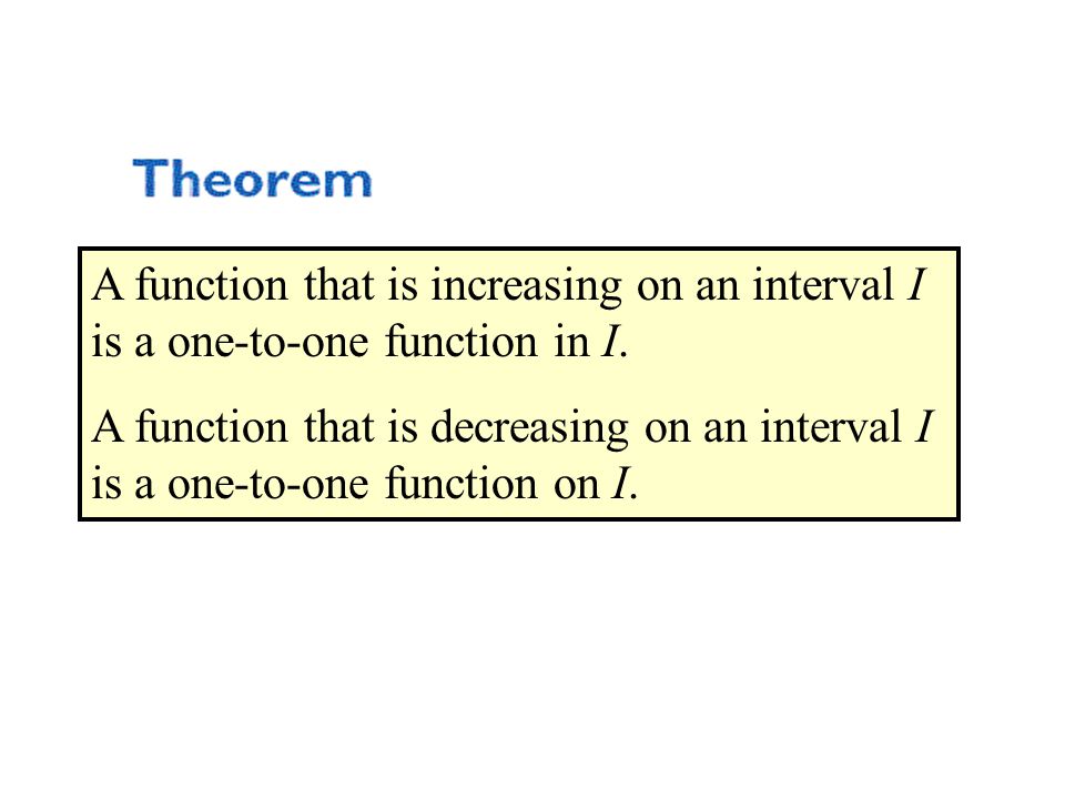 A function that is increasing on an interval I is a one-to-one function in I.