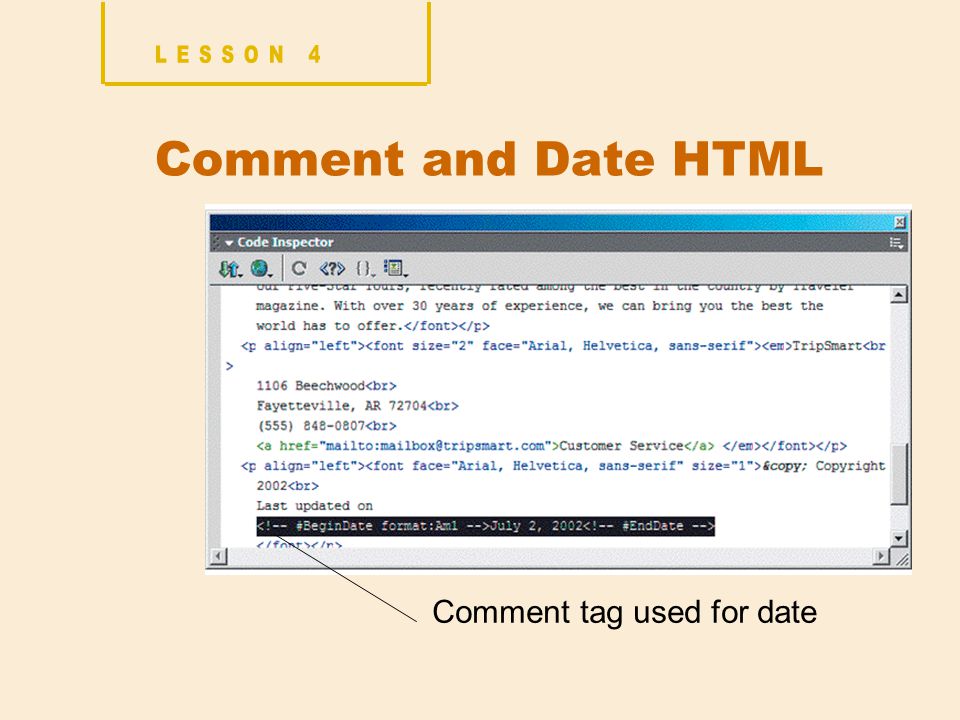 Comment and Date HTML Comment tag used for date