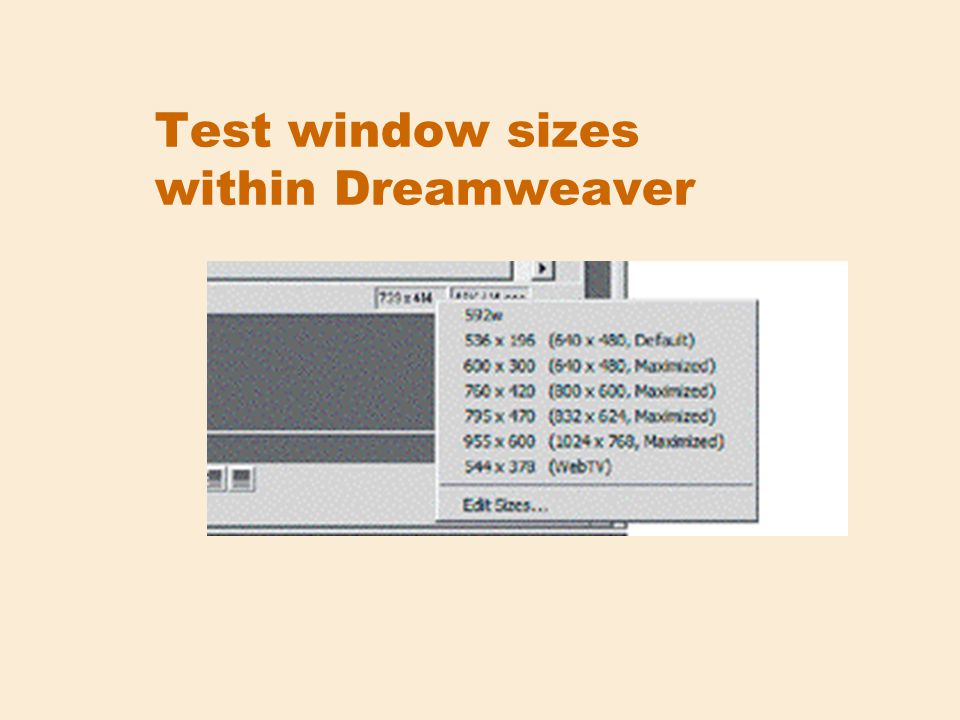 Test window sizes within Dreamweaver