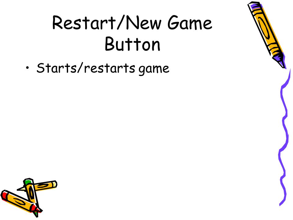 Restart/New Game Button Starts/restarts game