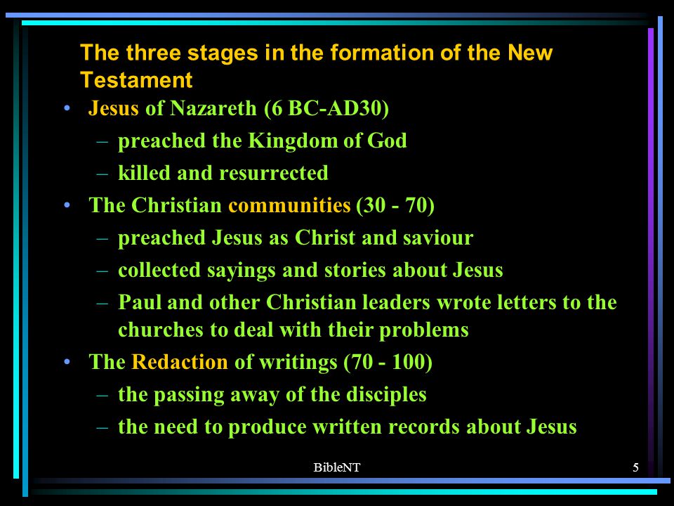 BibleNT4 Structure of the NT Canon Gospel books History book Letters written b y St.