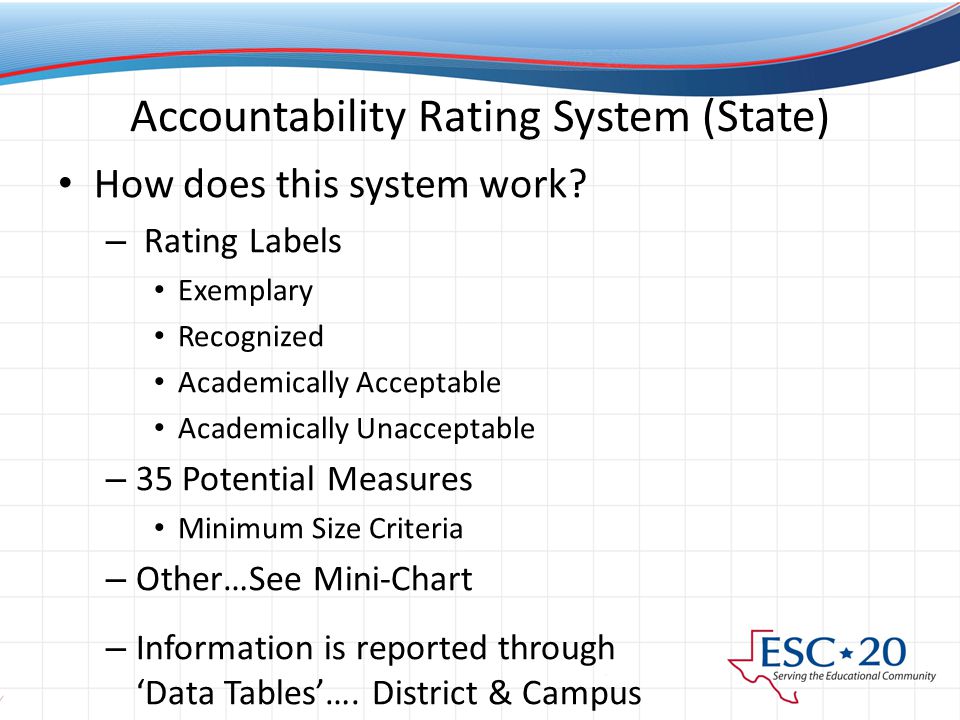 Accountability Rating System (State) How does this system work.