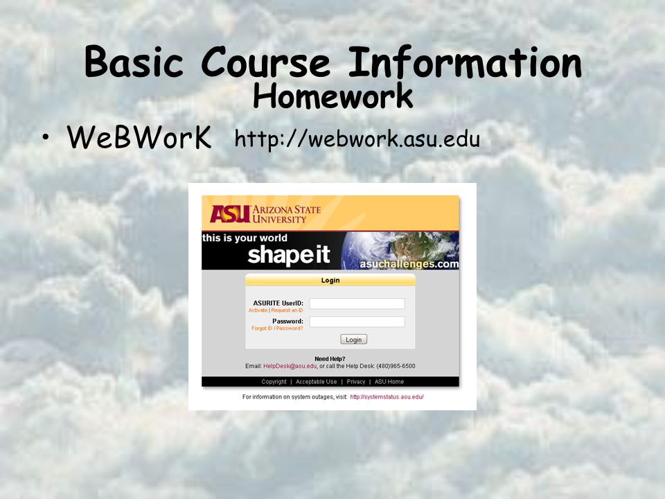 Basic Course Information WeBWorK   Homework