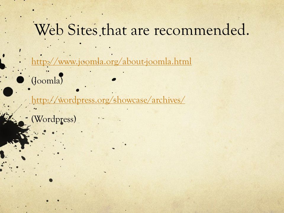 Web Sites that are recommended.