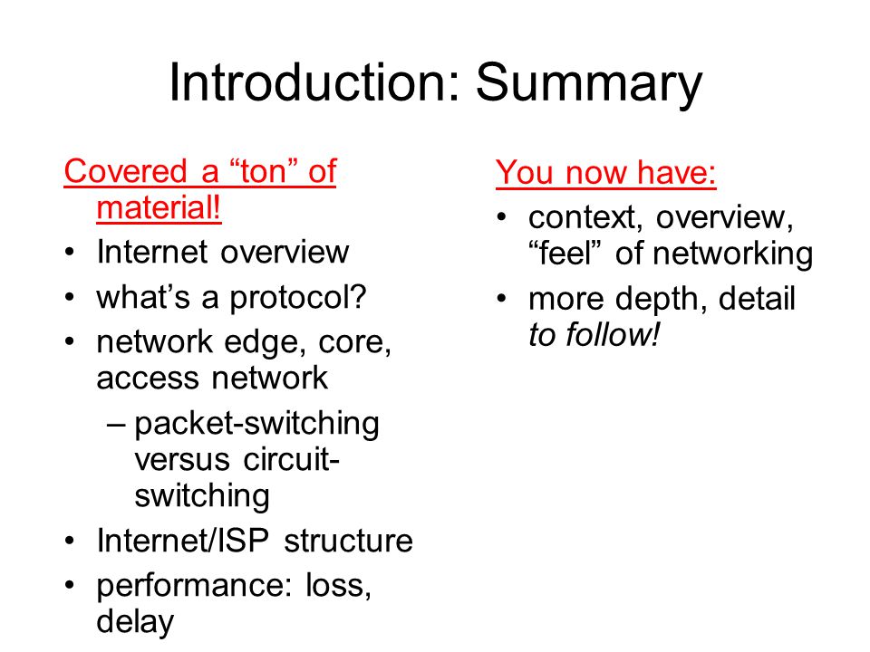 Introduction: Summary Covered a ton of material.