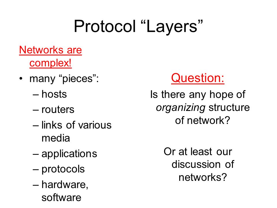 Protocol Layers Networks are complex.