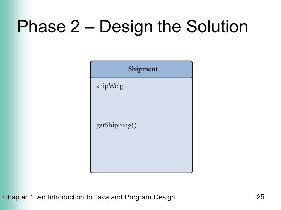 Chapter 1: An Introduction to Java and Program Design 25 Phase 2 – Design the Solution