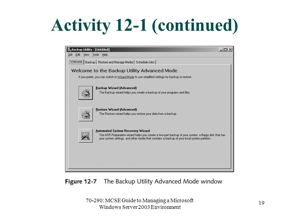 70-290: MCSE Guide to Managing a Microsoft Windows Server 2003 Environment 19 Activity 12-1 (continued)