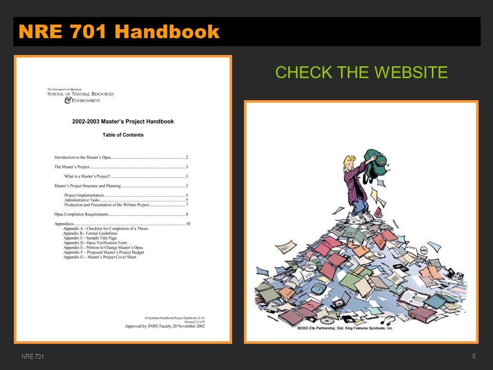 s n r e university of michigan masters project planning seminar form 701 6