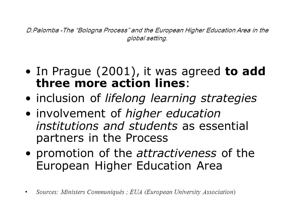 D.Palomba -The Bologna Process and the European Higher Education Area in the global setting.
