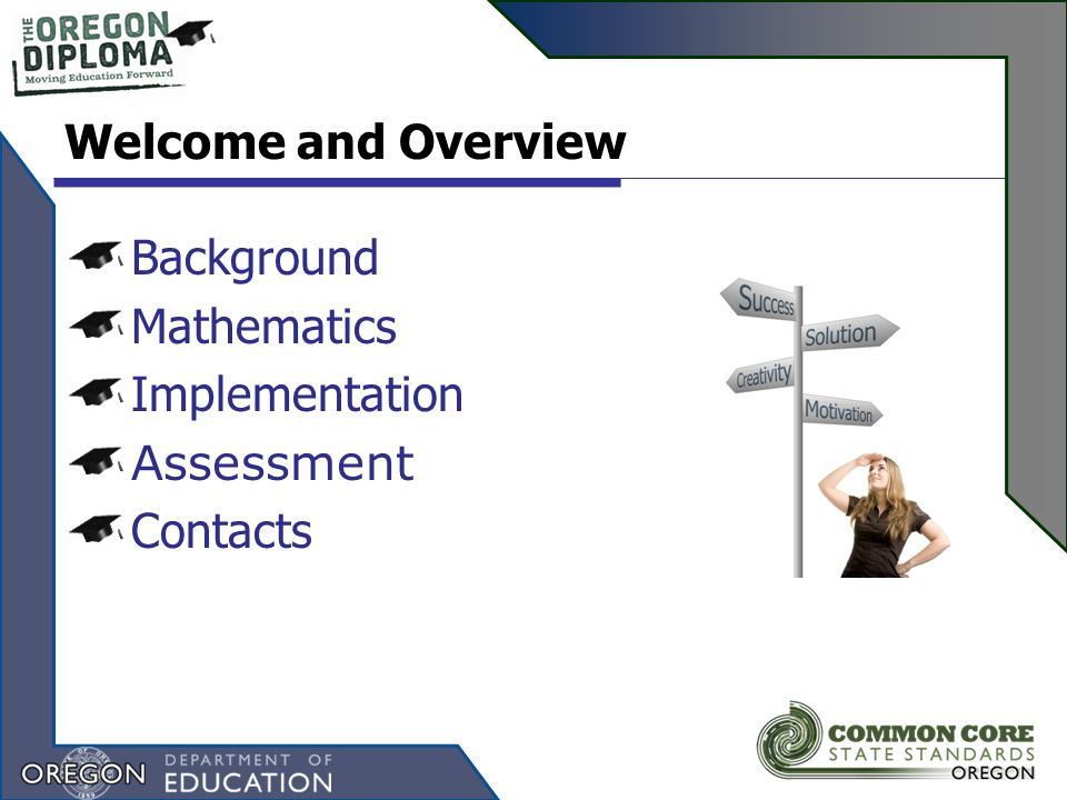 Background Mathematics Implementation Assessment Contacts Welcome and Overview
