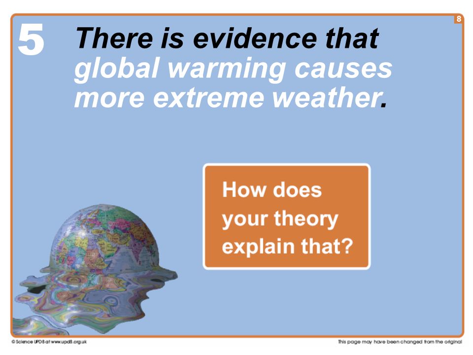 There is evidence that global warming causes more extreme weather. 8 5