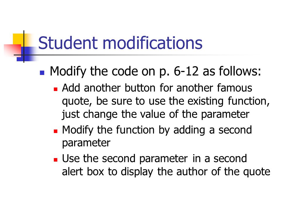 Student modifications Modify the code on p.