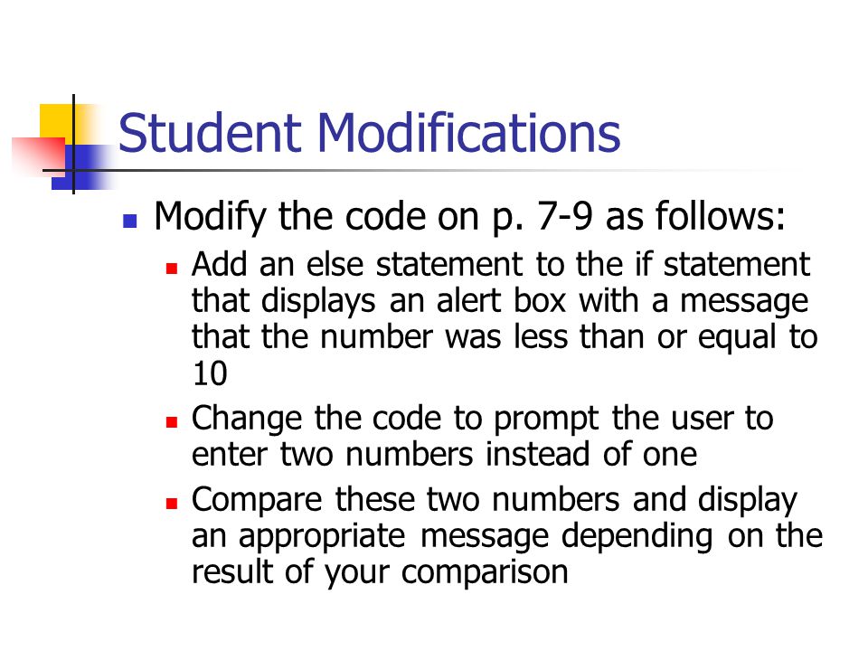 Student Modifications Modify the code on p.