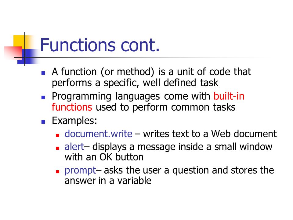 Functions cont.