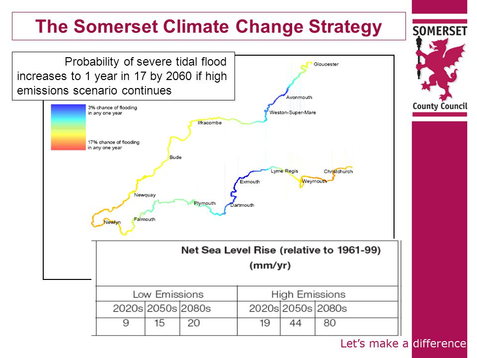 Probability of severe tidal flood increases to 1 year in 17 by 2060 if high emissions scenario continues The Somerset Climate Change Strategy