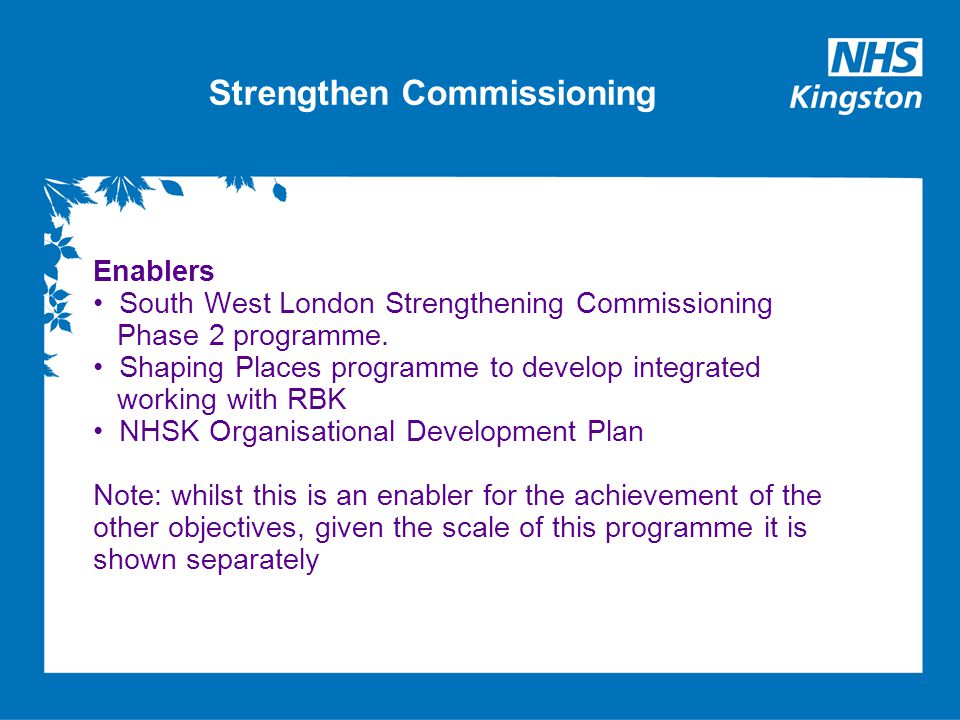 Strengthen Commissioning Enablers South West London Strengthening Commissioning Phase 2 programme.