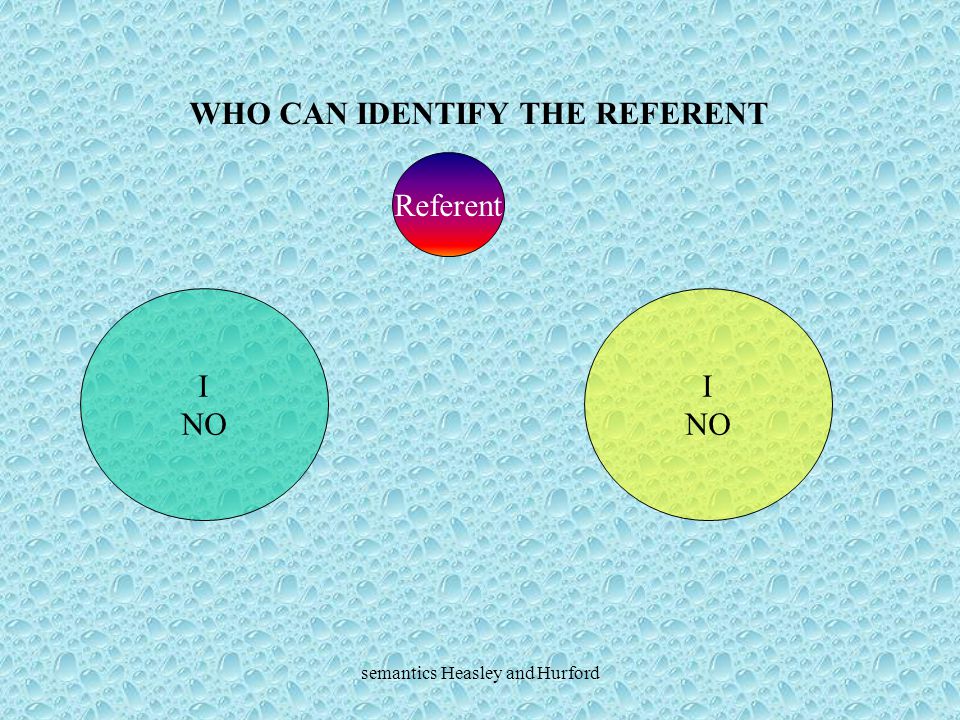 semantics Heasley and Hurford Referent I NO I NO WHO CAN IDENTIFY THE REFERENT