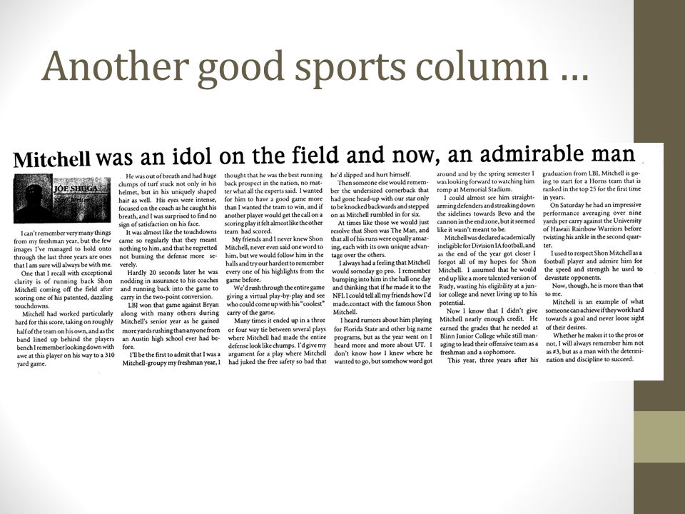 Another good sports column …