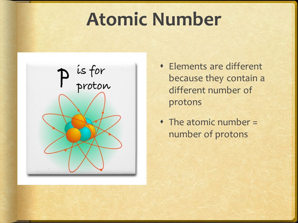 Atomic Number  Elements are different because they contain a different number of protons  The atomic number = number of protons