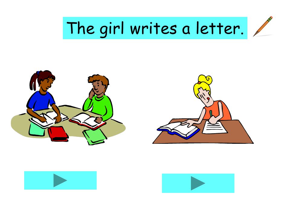 The girl writes a letter.