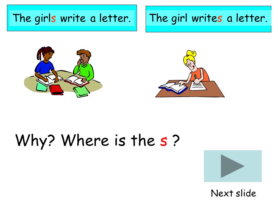 The girls write a letter. Why Where is the s Next slide