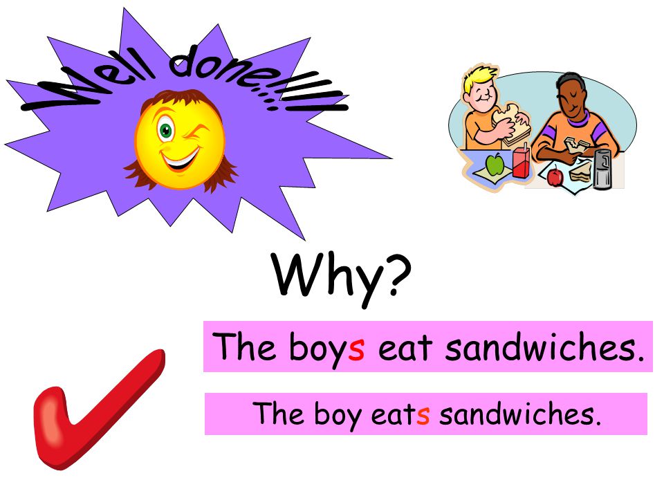 Why The boys eat sandwiches. The boy eats sandwiches.