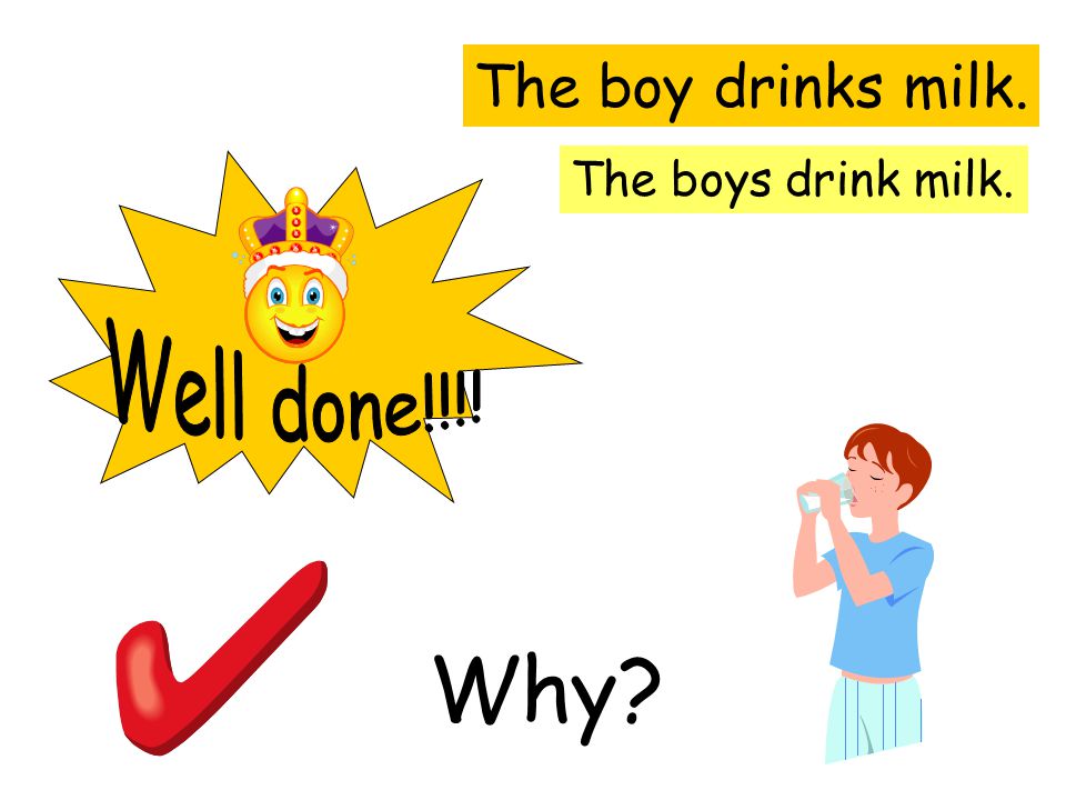 Why The boy drinks milk. The boys drink milk.